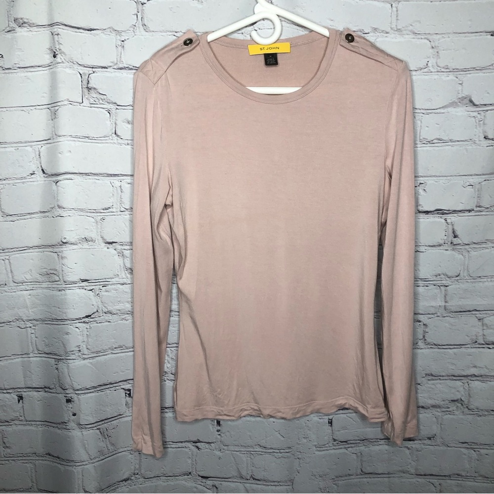 St. John light pink long sleeve button shoulder embellishment size medium